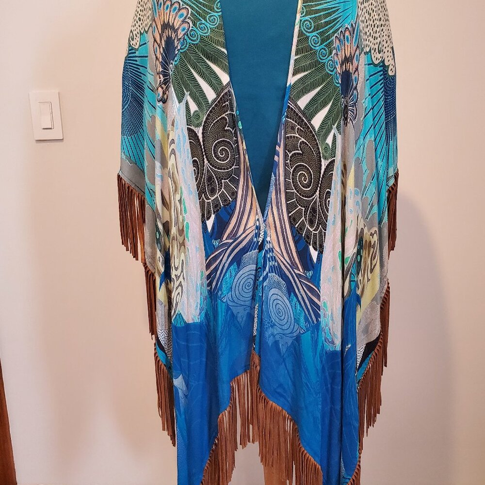 Chicos Peacock Pattern Ruana / Poncho